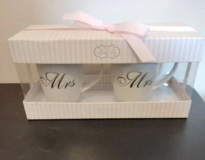 Set of Mrs. and Mrs. Coffee or Tea Mugs Gift Box Marriage Wedding Love Couple - Picture 1 of 1
