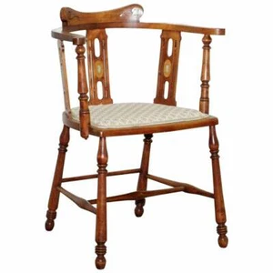 STUNNING EDWARDIAN BOW BACK WALNUT CHAIR ARTS & CRAFTS MOTHER OF PEARL INLAY - Picture 1 of 12