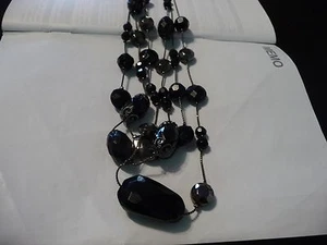 BLACK BEADED THREE STRAND NECKLACE 23 INCHES LONG BEAUTIFUL - Picture 1 of 4