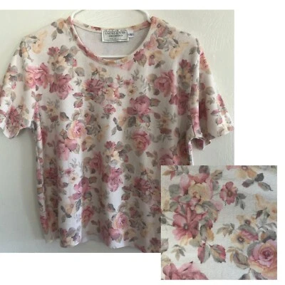 Retro Floral Sweater Sz L Short Slv United States Sweaters 90s Made in USA - Image 1 of 4