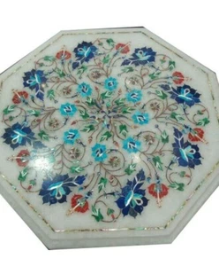 18" Marble side end table top semi precious stones pietradura inlay work - Picture 1 of 2