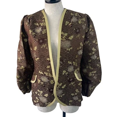 Chaqueta De Colección Para Mujer Talla Pequeña Marrón Mangas Abullonadas Hecha a Mano Moda Inspirada en Asia Foto 1 de 4