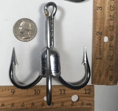 LUCKY JOES 1pc Weighted 10/0 stainless steel big game treble hook bunker snag gaff