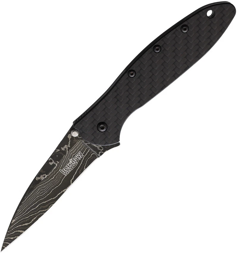 Kershaw Leek Pocket Knife Damascus Steel Blade Carbon Fiber Handle - 1660CFDAM