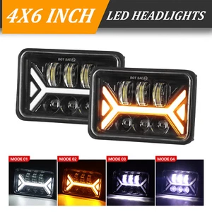Pair 4x6" LED Headlights Hi/Lo Beam DRL Fit Chevy C10 Pickup truck 1981-1986 - Picture 1 of 13