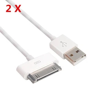 For iPhone 4 4S 4G 3GS 2G iPod Touch USB Charger Charging Cable Cord White X2 - Picture 1 of 5