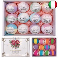 Bombe da Bagno, 12 Pezzi Ricchi di Oli Essenziali Naturali, Set di Bombe da