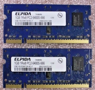 Elpida 2GB (2x1GB) EBE10UE8AFSA-8G-F PC2-6400S DDR2-800 SO-DIMM Laptop Memory  - Image 1 of 3