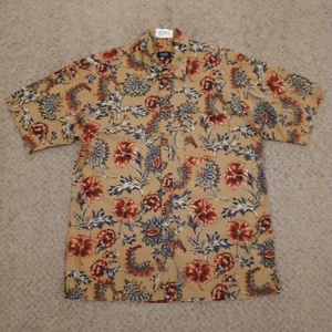 Izod Shirt Mens Medium Beige Floral Short Sleeve Button Up Cotton - Picture 1 of 9
