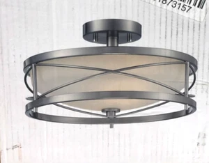 Home Decorators Thayer 14 in. Satin Nickel Semi Flush Mount Light New - Picture 1 of 3