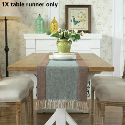 Chinese Tassel Table Runner Cloth Plain Dining Cover Home Decor Tablecloth Retro - Image 1 of 4