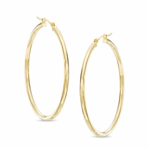 Plain Polished Shiny Hoop Earrings REAL 10K Yellow Gold 1.5 X 40mm FREE SHIPPING - Picture 1 of 2