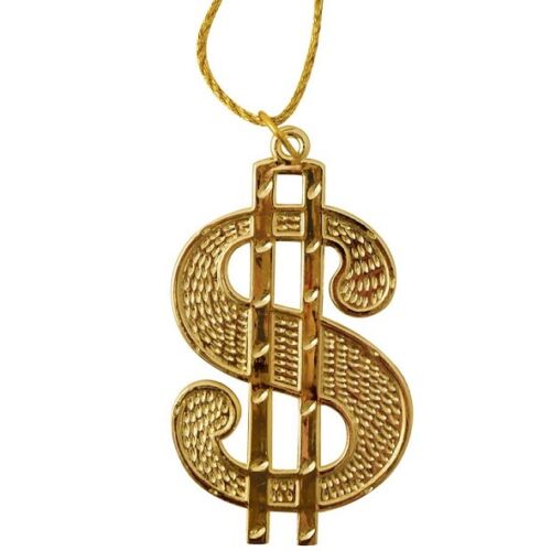 70s 80s Fancy Dress Gold Colour $ Dollar Medallion with Rope Chain Rapper New