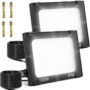 2X 100W LED Strahler LED Fluter Flutlicht Außen Wasserdicht IP67 Tageslichtweiß - Bild 1 von 10