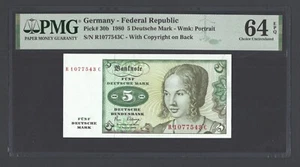 Germany- Federal Republic 5 Deutsche Mark 1980 P30b Uncirculated Grade 64 - Picture 1 of 2