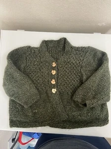 Hand Knit Very Soft Girls Cardigan sweater Size 5-6 Years, Hippo Buttons - Picture 1 of 5