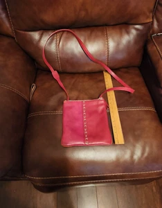 Coach Genuine Leather Red Slim Profile Crossbody Purse/Bag Outside Pocket-Zipper - Picture 1 of 6