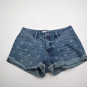 NWT Nature Women's Size M Medium Wash Studded Denim Shorts - Picture 1 of 7