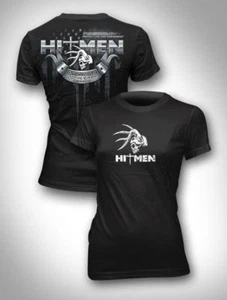 HITMEN HUNTRESS LADIES 2ND AMENDMENT TSHIRT WOMENS HUNTING SKULL ANTLERS FLAG - Picture 1 of 1