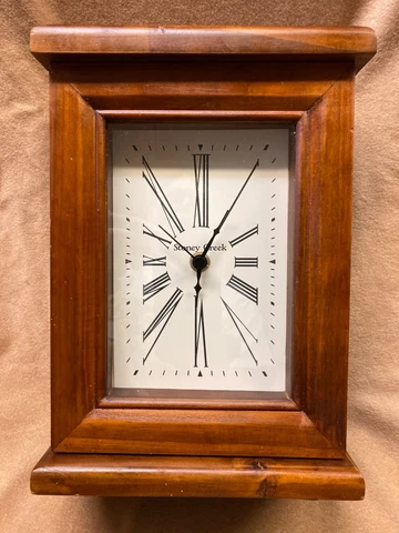 Vintage solid pine country, farmhouse quartz mantel or wall clock w/hidden hooks Cover