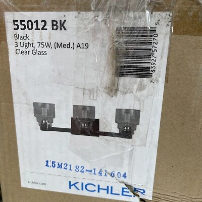 Kichler 24" Vanity Bathroom Fixture Light Wide Glass 55012 BK - Image 1 of 4