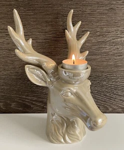 Deko Figur Statue Kerzenständer Kerzenhalter Hirsch Kopf Keramik Glanz Skandi - Bild 1 von 4