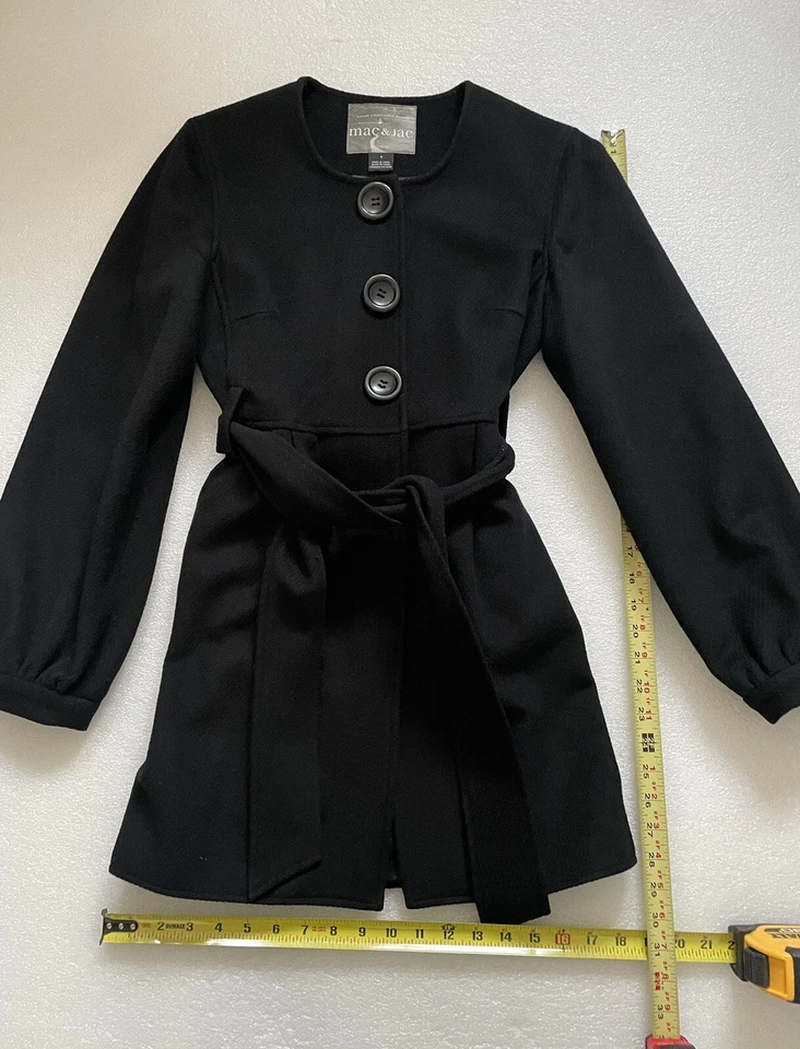 Mac & Jac Women's Sz 6 Black Wool Peacoat Pea Coat Jacket  Trench - Image 1 of 4