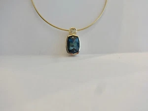 Ausgefallenes Collier London Blue Topas und Brillant  585 er Gold Handarbeit - Bild 1 von 5