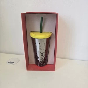 Starbucks 16 oz. Stainless Steel Silver Cold Cup Tumbler - Straw & Yellow Lid - Picture 1 of 6