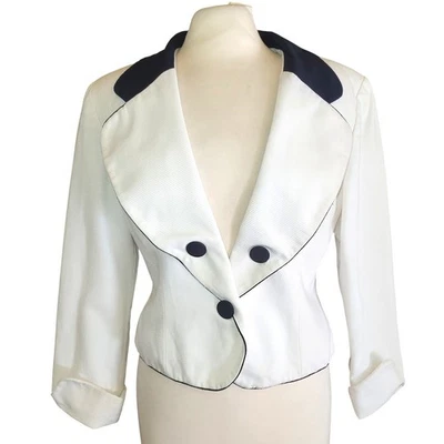 Vintage Christian Dior 80s White Dynasty Power Shoulder Pads Peplum Blazer 12 - Image 1 of 4