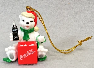 Coca~Cola  POLAR BEAR WITH  BOTTLE AND BOX OF  ICE  CHRISTMAS HOLIDAY ORNAMENT - Picture 1 of 6