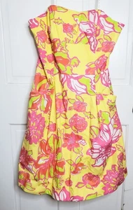 Lilly Pulitzer Women's Yellow Pink Blossom Starfruit Strapless Dress Size 10 - Picture 1 of 6
