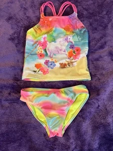 Girls Unicorn Swimsuit Wonder Nation Sz XS 4/5 Toddler Tankini Bikini 2 Pcs - Picture 1 of 2