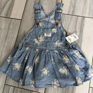 Girls Oshkosh B’gosh Denim Floral Overall Dress NWT Size 18 Months Vest Back - Picture 1 of 5