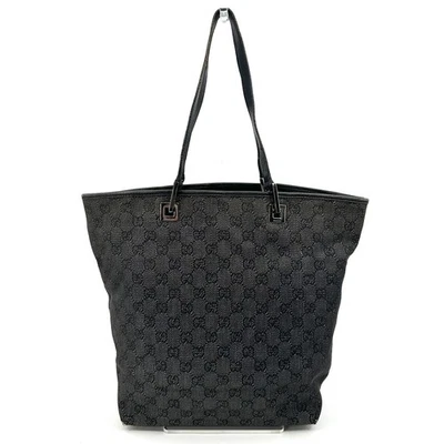 Gucci GG Canvas Shoulder Tote Bag Leather Black silver 31242 Authentic - Image 1 of 4