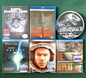 6 3D Blu-Ray DVDs: Dawn of The Planet of The Apes, Fright Night, Jurassic World, - Imagen 1 de 2