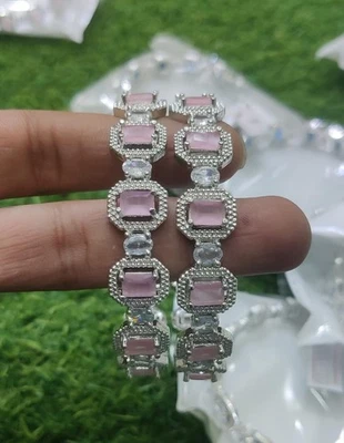 Designer AD CZ Indian Ethnic Wedding Silver Plated Bollywood Bridal 2'6... - Immagine 1 di 4