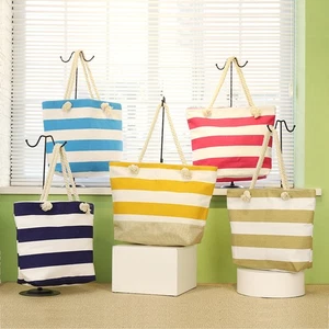 Beach Tote Shoulder Summer Shopping Bag Canvas Bag Large Holiday Stripe Pattern - Picture 1 of 29