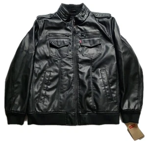 Levi's Faux Leather Sherpa Lined Jacket Mens XL Black Full Zip Bomber New NWT - Picture 1 of 6