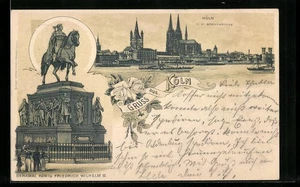 Lithographie Köln, Ortsansicht von der Schiffbrücke, Denkmal Friedrich Wilhelm - Picture 1 of 2