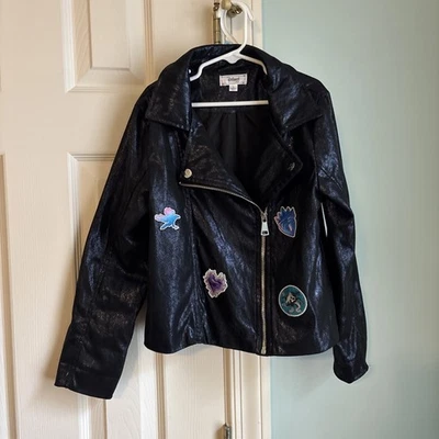 Disney Descendants Girl's D-Signed Black Faux Leather Moto Jacket Size S - Image 1 of 4