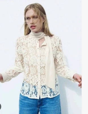 Ted Baker lace silk Pussybow Shirt Blouse Size 1 8-10 Flower Necktie - Image 1 of 4