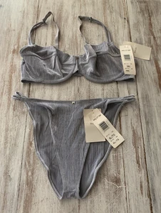 Vintage Halston Lifestyle Bügel BH 38C & Doppelstring hochgeschnittenes Höschen XL Neu mit Etikett - Bild 1 von 24