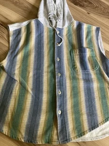 Impact Vintage Mens Hooded Button Striped Sleeveless Shirt Large - Picture 1 of 5