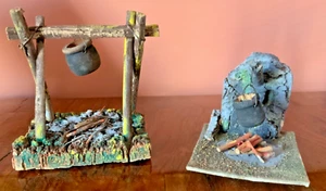 2 fuoco bivacco  PRESEPE originali anni '50/60 , legno e sughero dipinte a mano - Foto 1 di 3