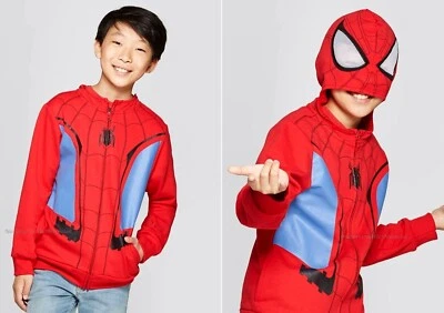 Spiderman Size 4-10 Hoodie Jacket Boys Costume Halloween Marvel Mask Zip Kid NWT - Image 1 of 4