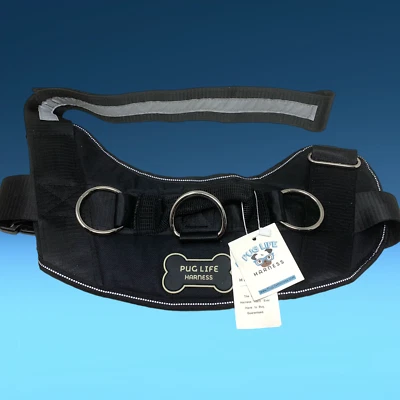 New PUG LIFE Harness Dog Canine Sz XXL Black Nylon No-Pull 3-Point Rings NWT - Image 1 of 4
