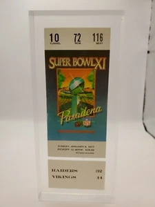 1977 NFL SUPER BOWL XI STUB TICKET RAIDERS vs VIKINGS Encased in Acrylic  - Bild 1 von 8