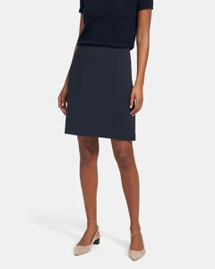 Gonna blu navy in crepe A-Line nuova con etichette Theory Easy Waist taglia 0 - Foto 1 di 8