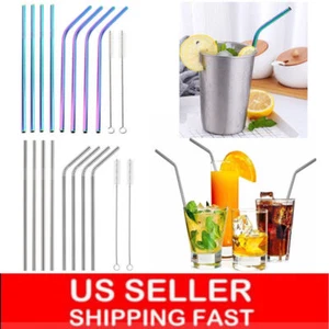 10.5" Stainless Steel Metal Drinking Straw Reusable Straws + Cleaner Brush Kit - Picture 1 of 12